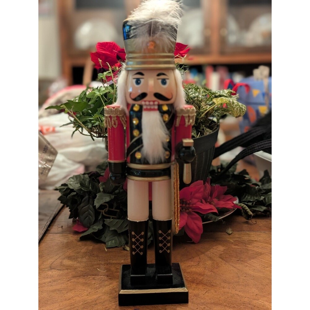 Vintage Garden Ridge 14" Wooden Nutcracker Soldier - Red & Gold Christmas Decor